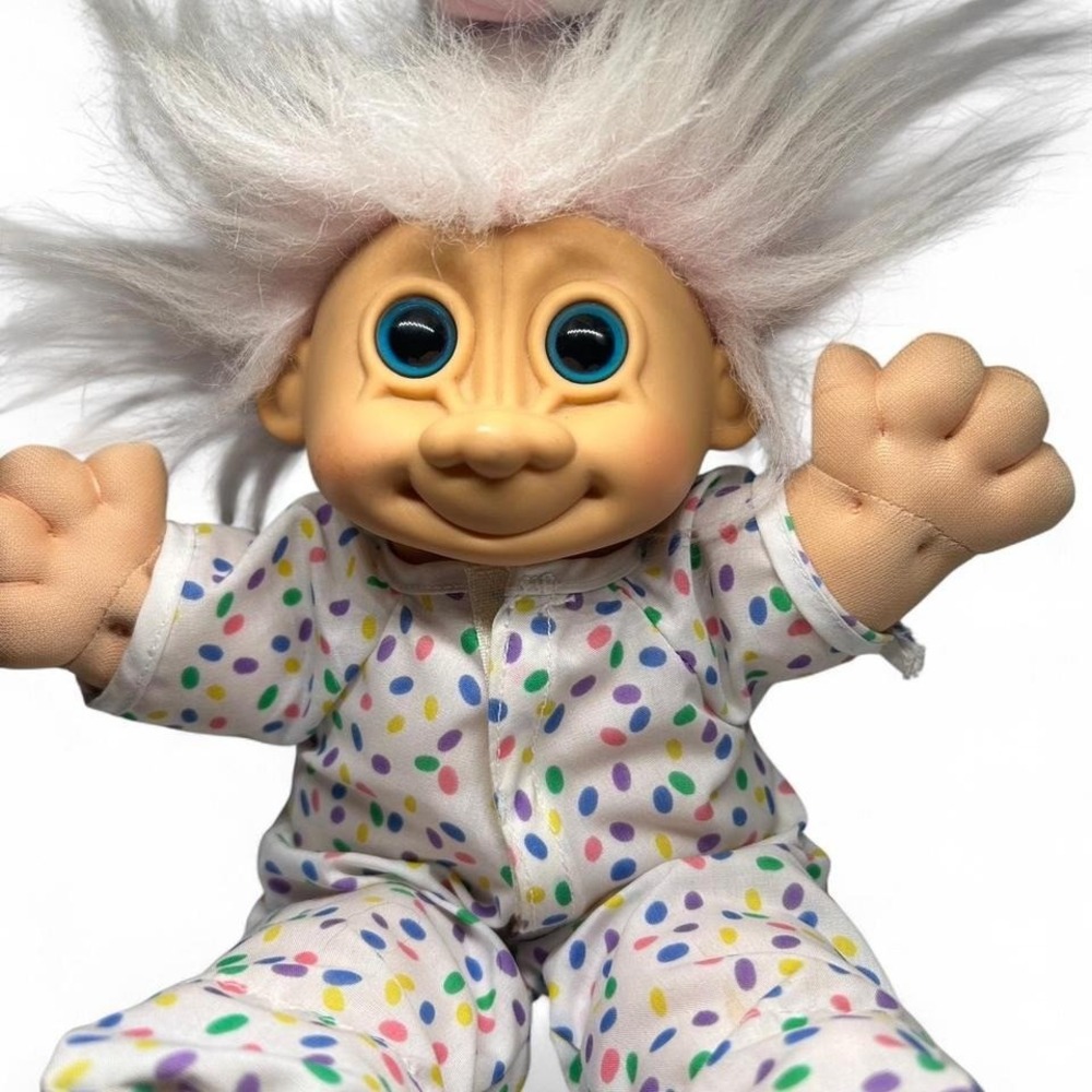1984 Troll doll with original clothing, 8" tall soft body bunny suit outfit